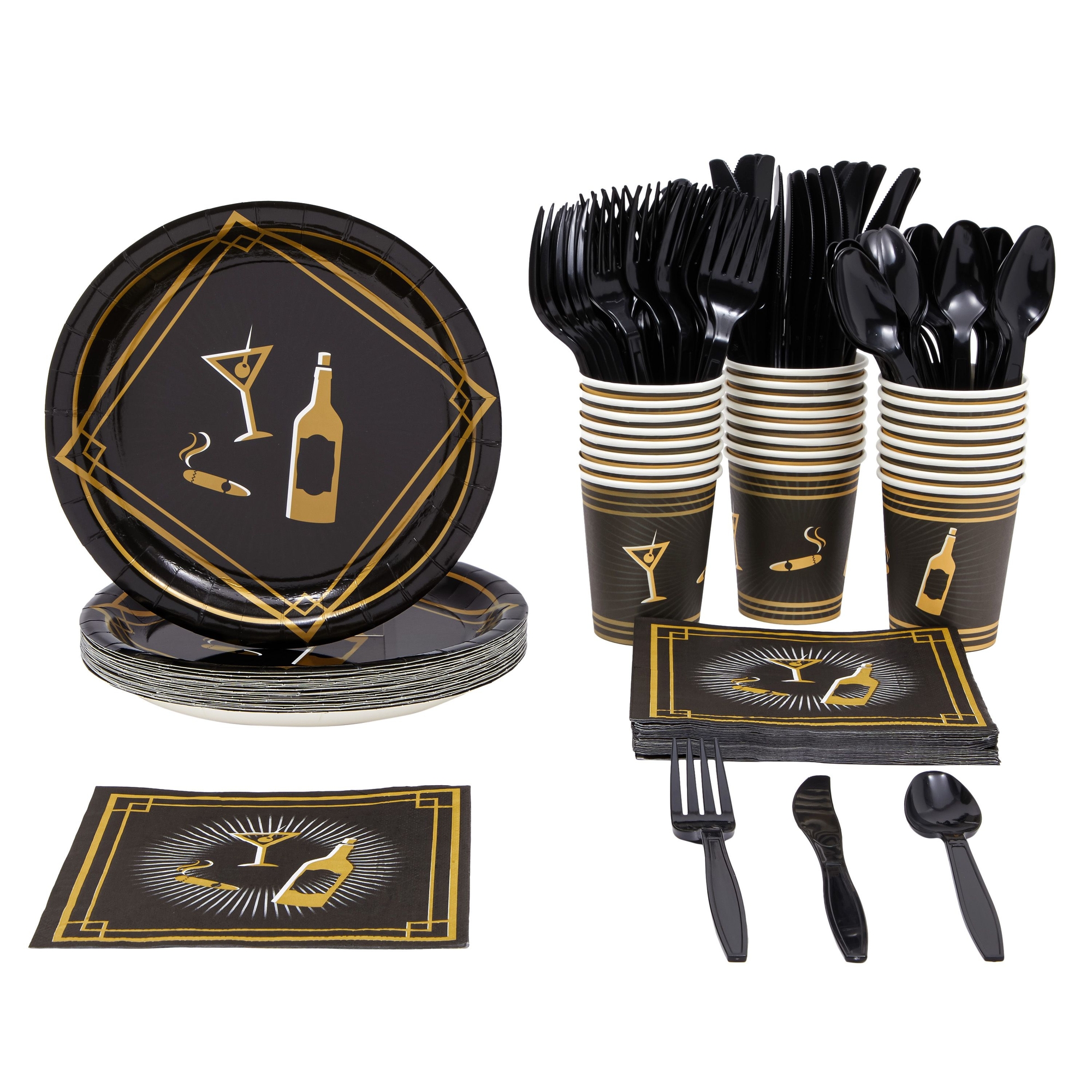 144 Piece 1920s Party Decorations - Murder Mystery Party Theme Paper  Plates, Cups, Napkins and Cutlery (Serves 24)